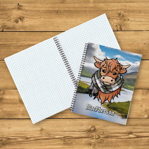 Highland Cow with MacPherson Dress Tartan Scarf Notebook