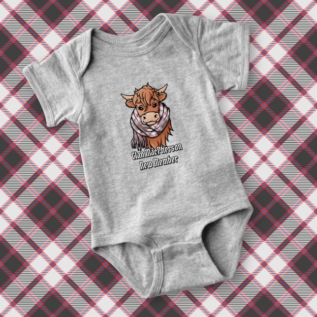 Highland Cow with MacPherson Hunting Tartan Scarf Baby Bodysuit (Creator Uploaded)