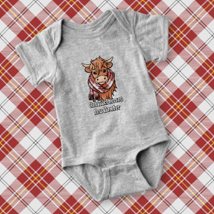 Highland Cow with MacPherson Red Dress Scarf Baby Bodysuit