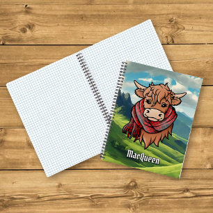 Highland Cow with MacQueen Tartan Scarf Notebook