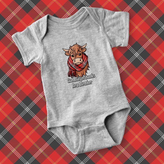 Highland Cow with Marjoribanks Tartan Scarf Baby Bodysuit (Creator Uploaded)