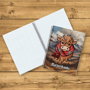 Highland Cow with Marjoribanks Tartan Scarf Notebook