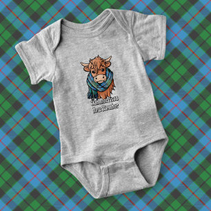Highland Cow with Morrison Hunting Tartan Scarf Baby Bodysuit