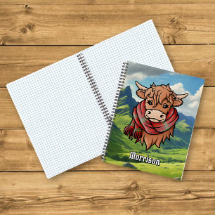 Highland Cow with Morrison Red Tartan Scarf Notebook