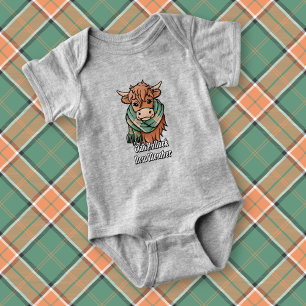Highland Cow with Pollock Tartan Scarf Baby Bodysuit