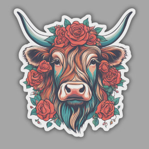Highland Cow with Red Roses Waterproof