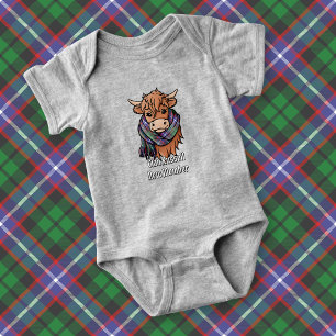 Highland Cow with Russell Tartan Scarf Baby Bodysuit