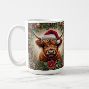 Highland Cow With Santa Hat  Coffee Mug