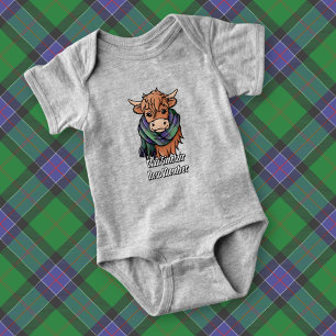 Highland Cow with Sinclair Hunting Tartan Scarf Baby Bodysuit