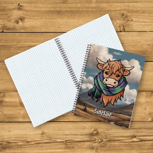 Highland Cow with Sinclair Hunting Tartan Scarf Notebook