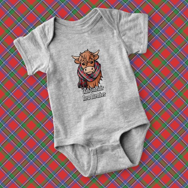 Highland Cow with Sinclair Red Tartan Scarf Baby Bodysuit (Creator Uploaded)