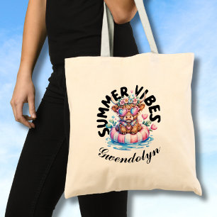 Highland Cow with Sunglasses Summer Vibes Monogram Tote Bag