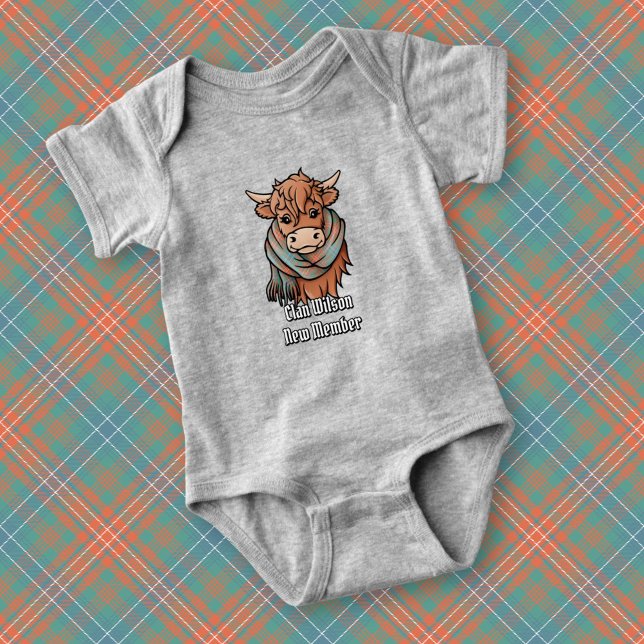 Highland Cow with Wilson Ancient Tartan Scarf Baby Bodysuit (Creator Uploaded)