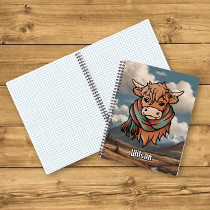 Highland Cow with Wilson Modern Tartan Scarf Notebook