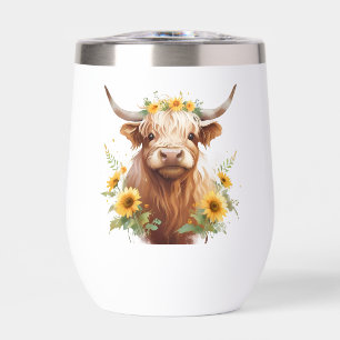 Highland Cow with Yellow Sunflower Flower Crown