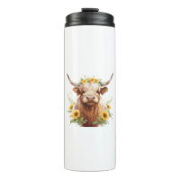 Highland Cow with Yellow Sunflower Flower Crown