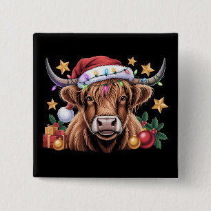 Highland Cow Xmas Heifers Farm Farmer Animal Lover 15 Cm Square Badge