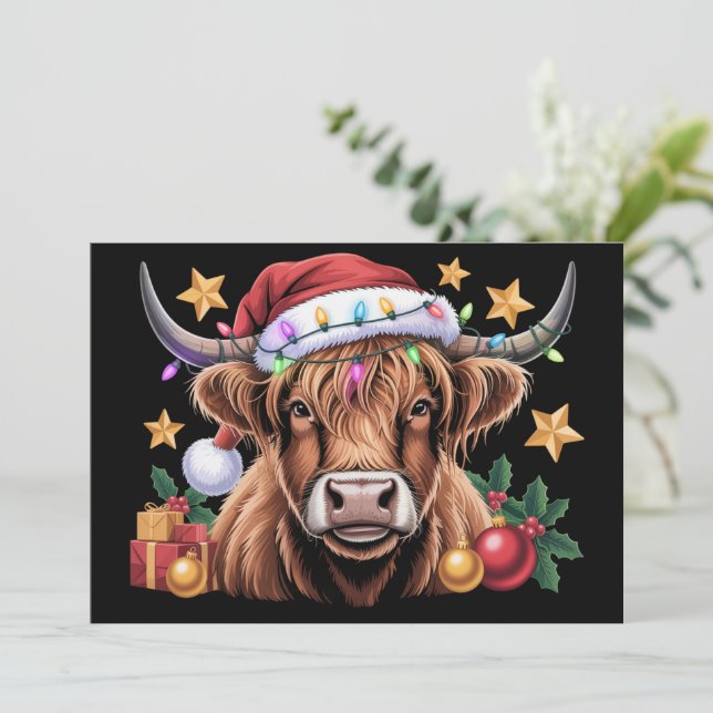 Highland Cow Xmas Heifers Farm Farmer Animal Lover Holiday Card (Standing Front)