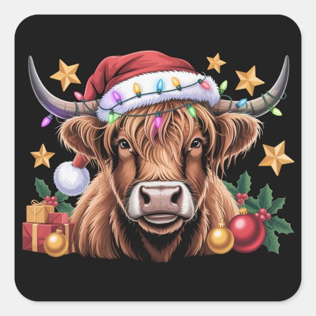 Highland Cow Xmas Heifers Farm Farmer Animal Lover Square Sticker (Front)