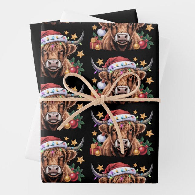 Highland Cow Xmas Heifers Farm Farmer Animal Lover Wrapping Paper Sheet (In situ)