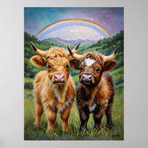 Highland Cows and Rainbow Nursery Art Poster