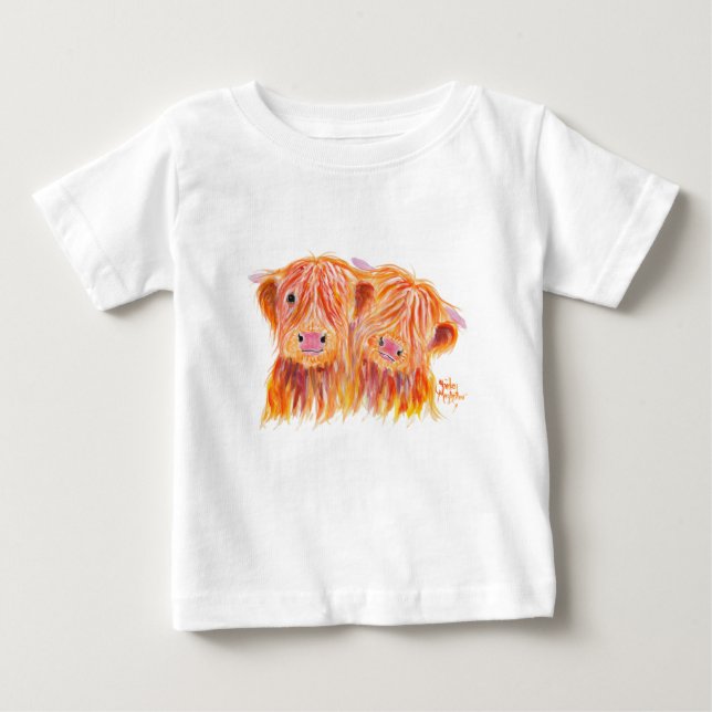 Highland Cows 'Buddies' by Shirley MacArthur Baby T-Shirt (Front)