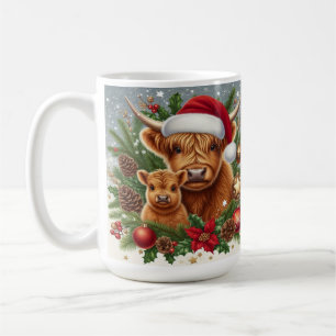 Highland Cows in Festive Christmas Wreath Coffee Mug
