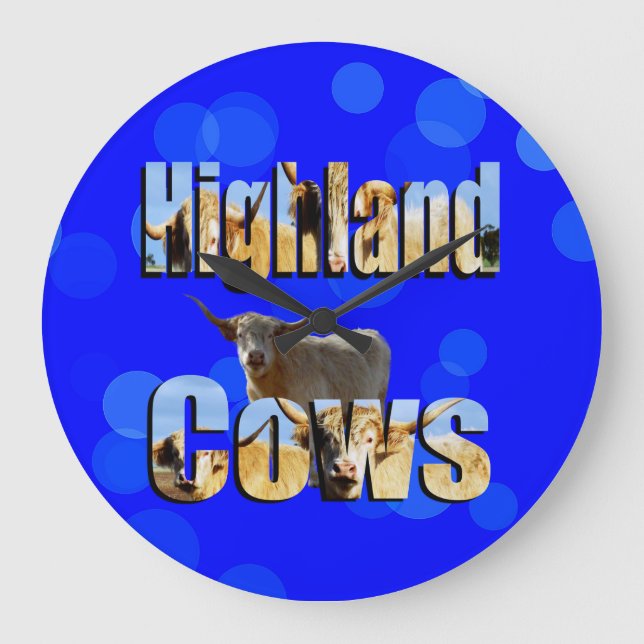 Highland Cows Name Picture logo, Large Clock (Front)