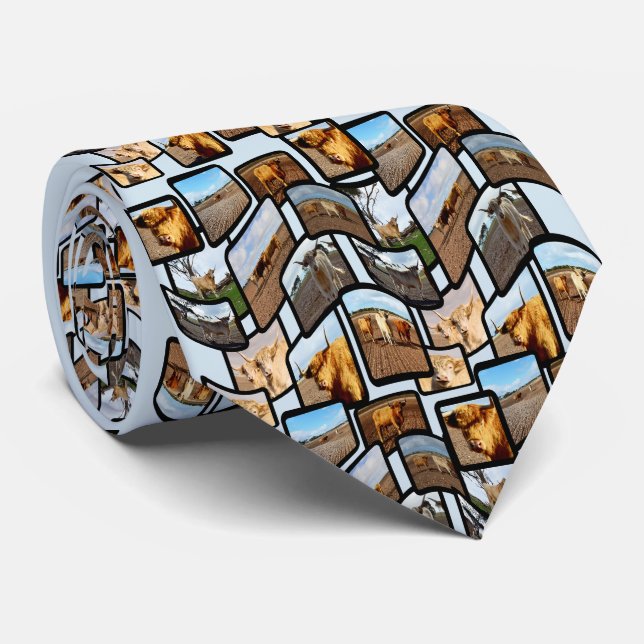 Highland Cows Photo Collage Montage, Tie (Rolled)