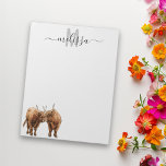 Highland Cows Watercolor Monogram Name Notepad<br><div class="desc">This design may be personalised in the area provided by changing the photo and/or text. Or it can be customised by clicking Personalise this Template and then choosing the click to customise further option and delete or change the colour of the background, add text, change the text colour or style,...</div>
