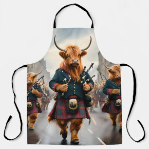 Highland Harmony: Bagpipe Highland Cow Band Apron