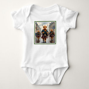 Highland Harmony:  Bagpipe Highland Cow Band  Baby Bodysuit