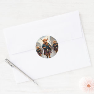 Highland Harmony: Bagpipe Highland Cow Band Classic Round Sticker
