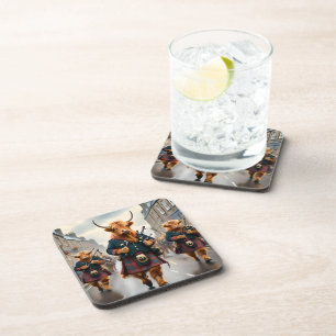 Highland Harmony: Bagpipe Highland Cow Band Coaster