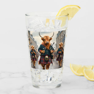 Highland Harmony: Bagpipe Highland Cow Band Glass