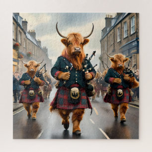 Highland Harmony:  Bagpipe Highland Cow Band  Jigsaw Puzzle