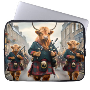 Highland Harmony: Bagpipe Highland Cow Band Laptop Sleeve