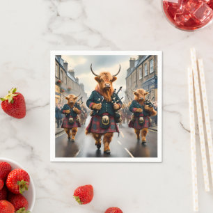 Highland Harmony:  Bagpipe Highland Cow Band  Napkin