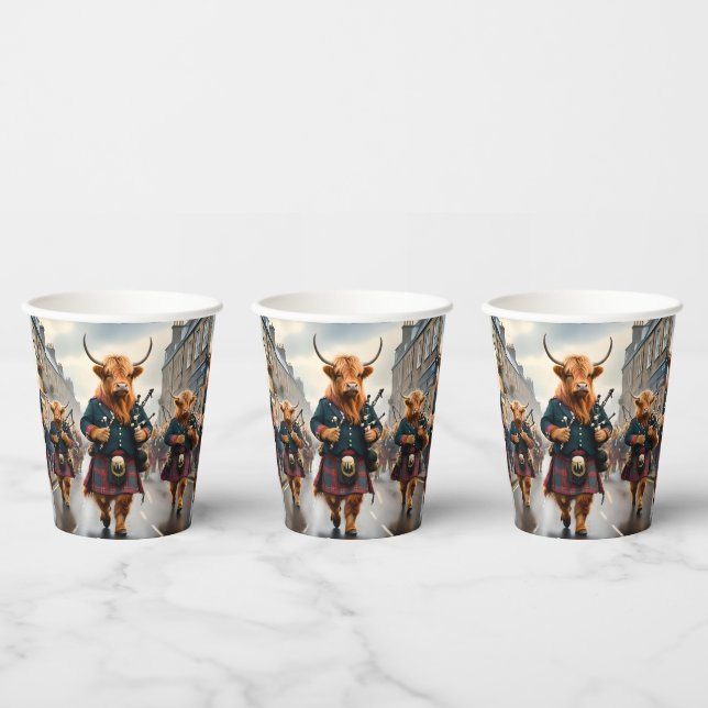 Highland Harmony:  Bagpipe Highland Cow Band  Paper Cups (Multi)