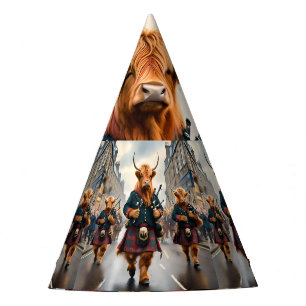 Highland Harmony: Bagpipe Highland Cow Band Party Hat