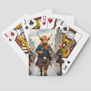 Highland Harmony:  Bagpipe Highland Cow Band  Playing Cards