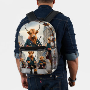 Highland Harmony: Bagpipe Highland Cow Band Printed Backpack