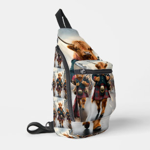 Highland Harmony:  Bagpipe Highland Cow Band  Sling Bag