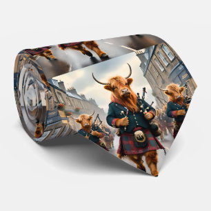 Highland Harmony:  Bagpipe Highland Cow Band  Tie