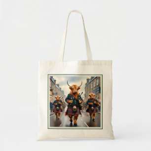 Highland Harmony:  Bagpipe Highland Cow Band  Tote Bag