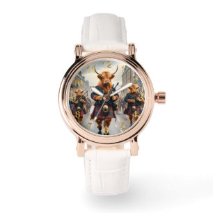 Highland Harmony: Bagpipe Highland Cow Band Watch