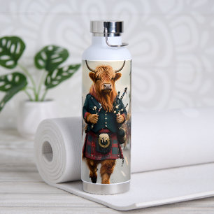 Highland Harmony:  Bagpipe Highland Cow Band  Water Bottle