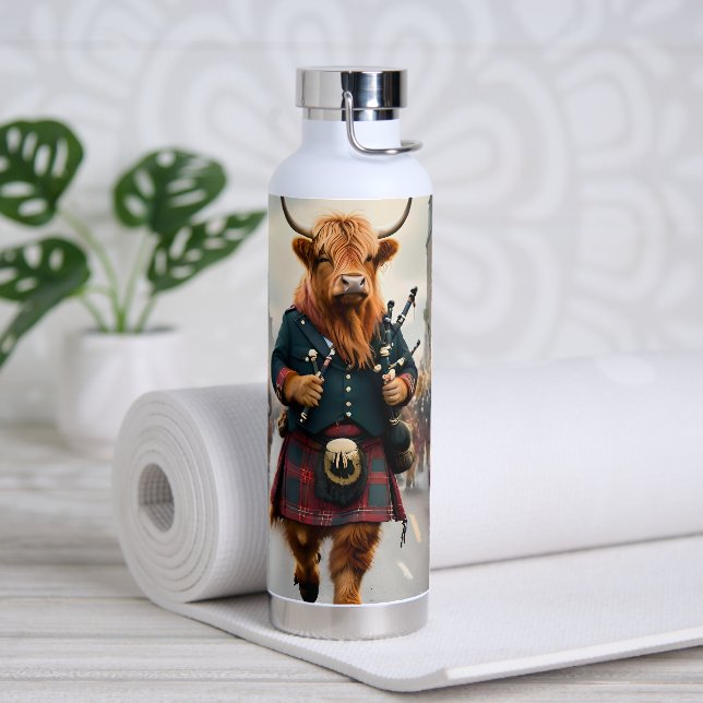 Highland Harmony:  Bagpipe Highland Cow Band  Water Bottle (Yoga)