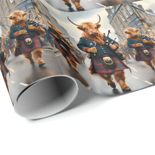 Highland Harmony:  Bagpipe Highland Cow Band  Wrapping Paper