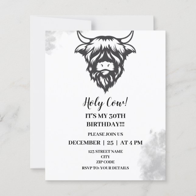 Highland Holy Cow Funny Birthday Party Invitations (Front)